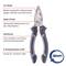 'Pliers with CV steel for abrasion and corrosion protection, satin-finished surface to reduce reflection, gripping zone for various materials, two-component handle for secure grip.'