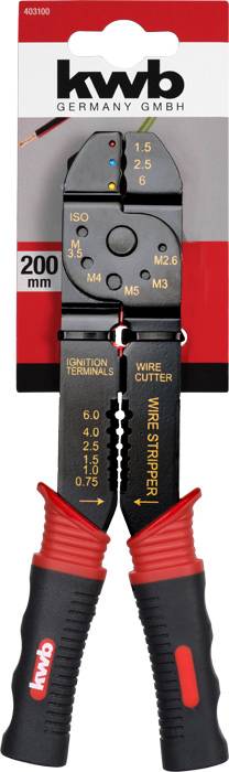 Wire cutters with a black steel body and red handles, suitable for cutting and stripping wires of various thicknesses.