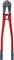 Bolt cutters with red handles and steel head, standing upright. Suitable for cutting metal rods or bolts.