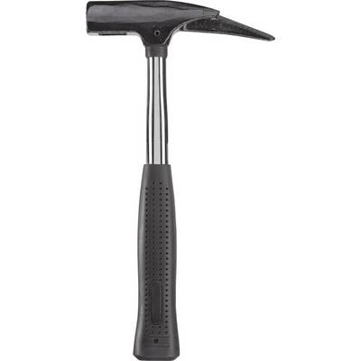 A black hammer with an ergonomic handle and steel head, suitable for construction work or craftsman activities.