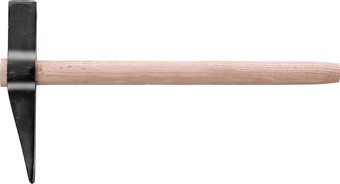 A carpenter's hammer with a light wooden handle and a metal head lies horizontally. The head has a flat and a pointed side.