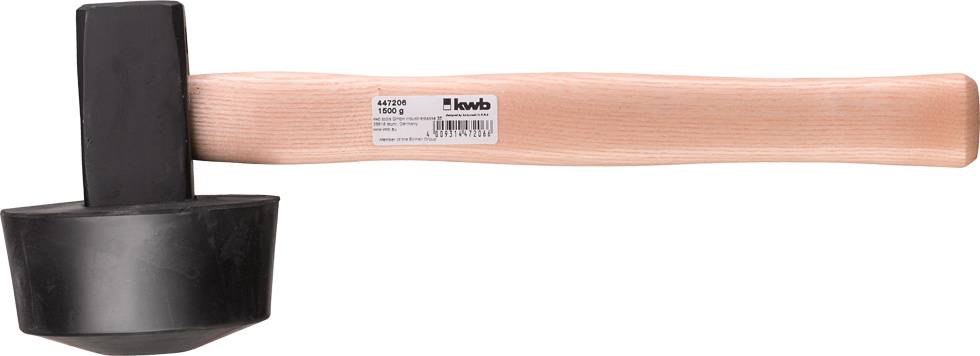 A black small hammer with a wooden handle, suitable for hammering or crushing.