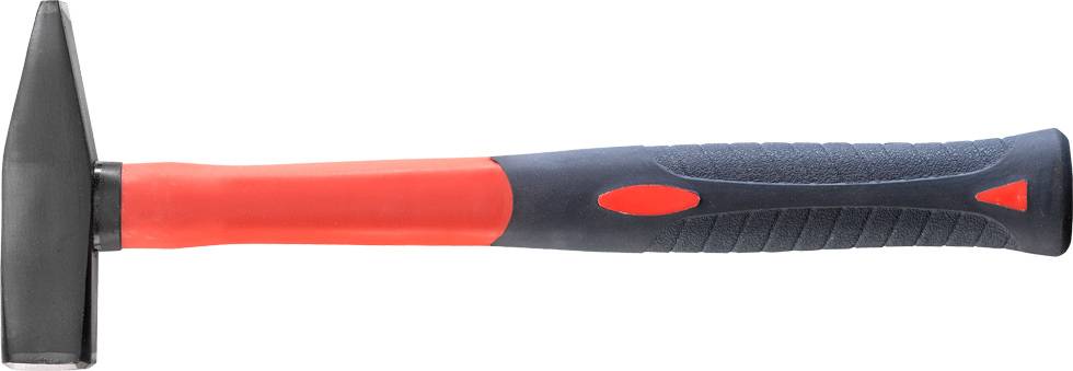 A hammer with a red handle and black head, suitable for manual craftsmanship.