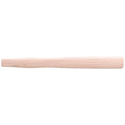 A smooth, light wooden handle, likely for a tool or kitchen utensil, lies horizontally on a white background.