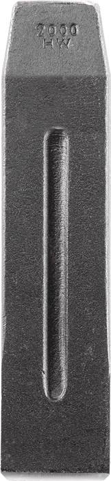 A black metal part with a vertical groove in the middle and the imprint '2000 HV' at the top.