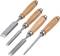 Wood Chisel Set: Four chisels with wooden handles and steel blades of varying widths, used for woodworking.
