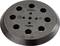 Black sanding disc with multiple holes, used for grinding machines to attach sandpaper.