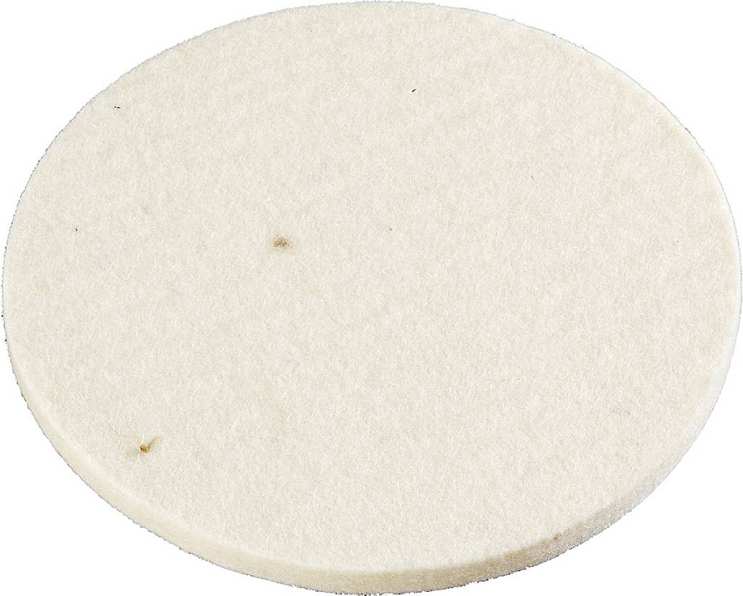 Round felt glider in beige, smooth and lightly textured, serves as a furniture pad to protect floors from scratches and noise.