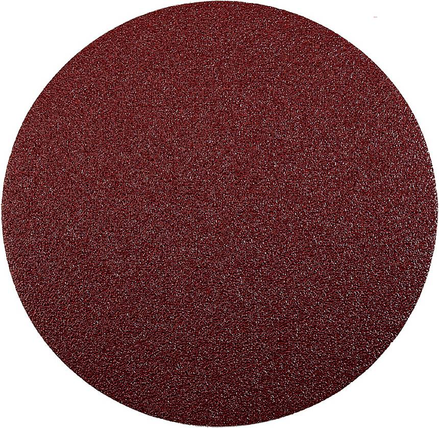 A round, reddish-brown sandpaper with fine grit, used for smoothing surfaces in craft and industrial applications.
