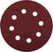 Round grinding disc with eight holes, dark red.