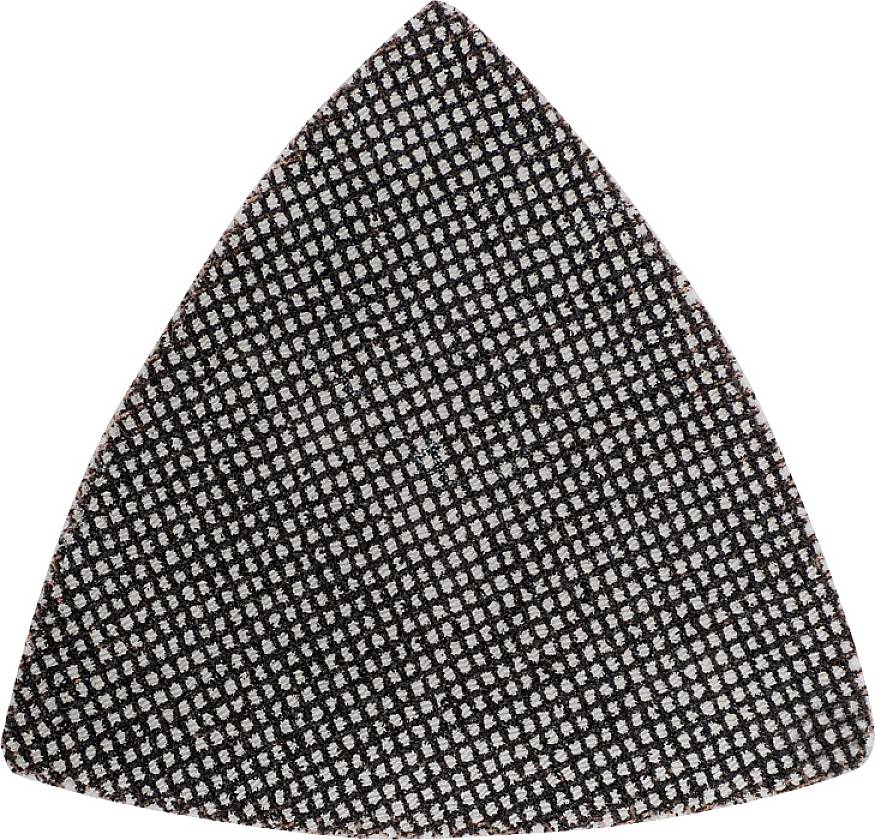 A triangular sanding pad with a black and grey pattern, specifically designed for multi-tool sanding work.