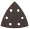 Triangular sanding pad with five round holes, used for surface sanding with a multi-sander.