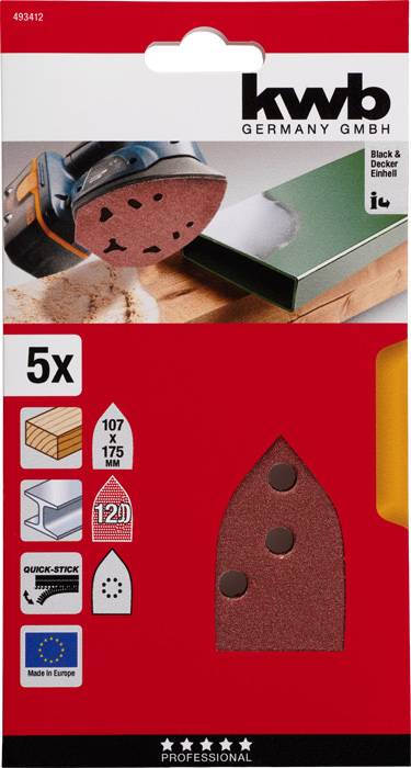 Sanding sheets, pack of 5. Suitable for precision sanding. Dimensions 107 x 175 mm. Manufactured in Europe.
