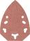 A red sandpaper sheet with multiple holes for improved dust extraction, suitable for handheld sanding tools.
