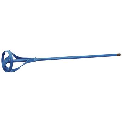 A blue stirrer with a long handle and an intertwined head. Frequently used for mixing paints or building materials.