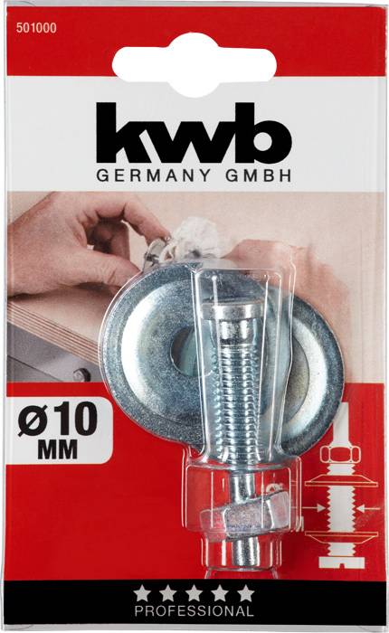 Packaging containing a screw set by 'kwb Germany GmbH', 10 mm diameter, for professional applications.