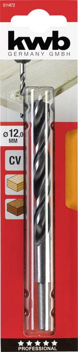 'Drill bit 12 mm for wood and metal, kwb brand, professional quality, CV steel, in packaging.'