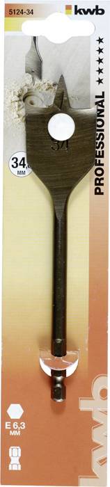 A 34 mm drill bit in packaging labelled 'Professional'. Suitable for woodworking.