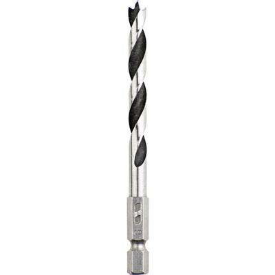 A silver drill bit with a black spiral, suitable for precise drilling in various materials.