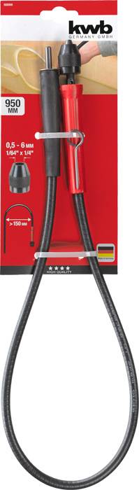 'kwb' drill extension, 950 mm long, for chuck 0.5 - 6 mm. Reduced risk of injury due to flexible cable.