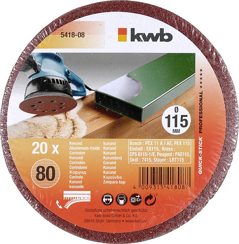 Sanding Disc for Orbital Sander, Diameter 115 mm, Grit 80, Pack of 20, Suitable for Wood and Metal Processing.