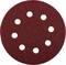 Round abrasive disc with eight holes, rust-brown grain, used for surface processing tools.