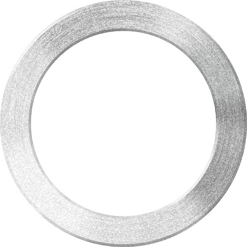 A silver, metallic-looking ring with a smooth surface.