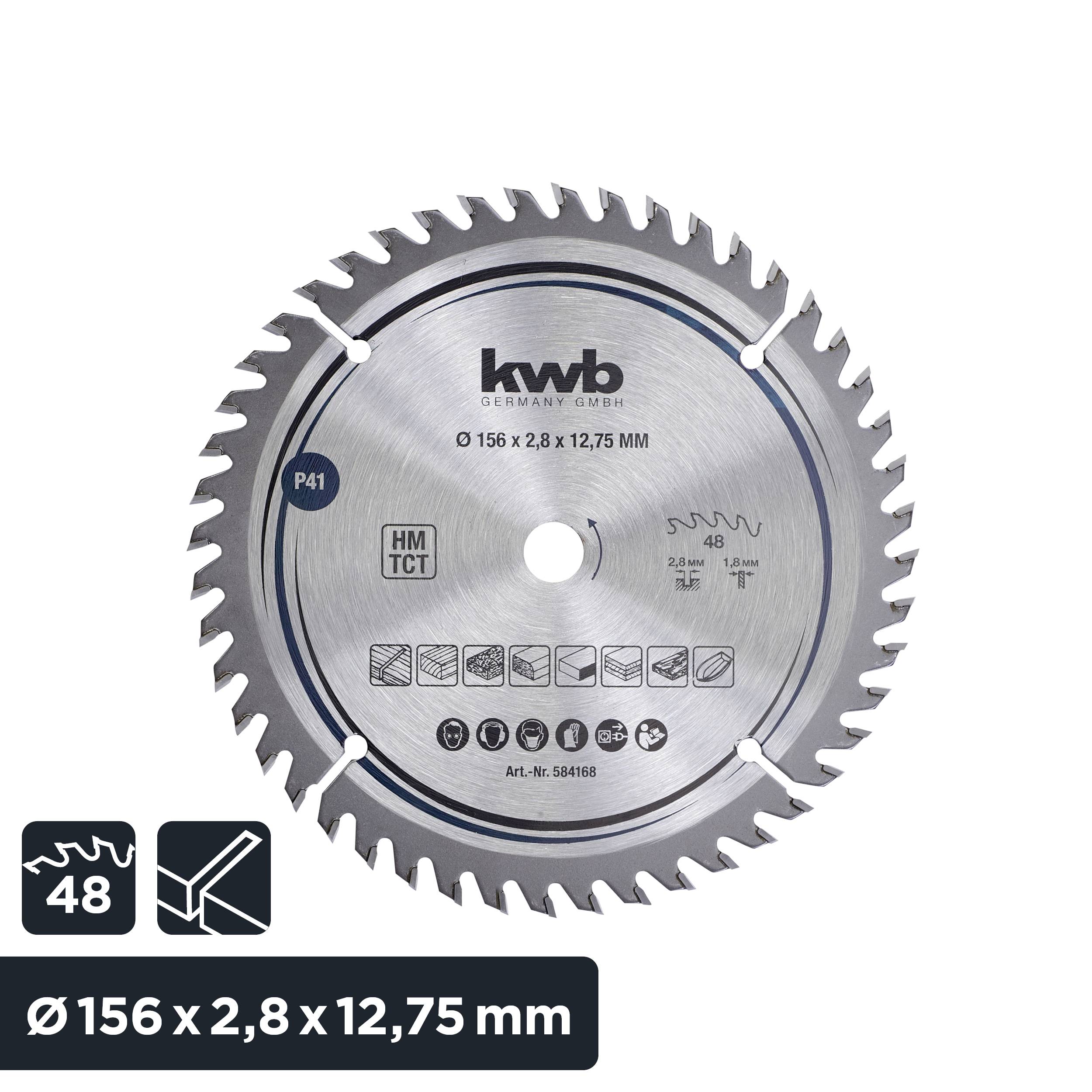 'Circular saw blade with 48 teeth, diameter 156 mm, thickness 2.8 mm, bore 12.75 mm. Suitable for wood and other materials.'