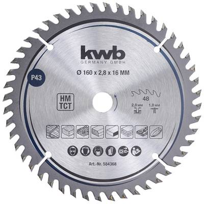 Circular saw blade with 48 teeth, suitable for woodworking, diameter 160 mm, thickness 2.8 mm, bore 16 mm.