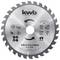 Saw blade with laser-engraved symbols and numbers. Text at the top: 'kwb GERMANY GMBH'. Number: '210 x 2.4/1.4 x 30 MM'. Woodworking symbols.