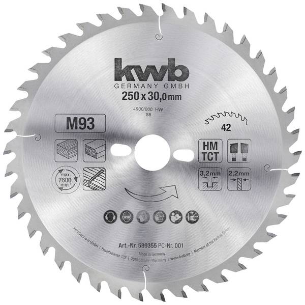 kwb  589355 Circular saw blade 250 x 30 mm  1 pc(s)