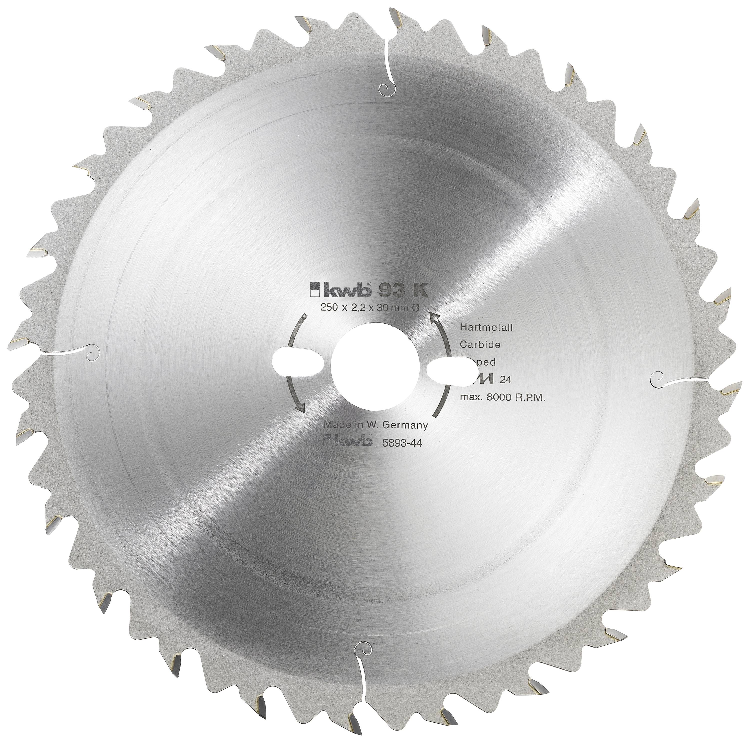 Metal circular saw blade with 24 teeth. Markings indicate manufacturer, dimensions, and maximum rotational speed of 8,000 rpm.