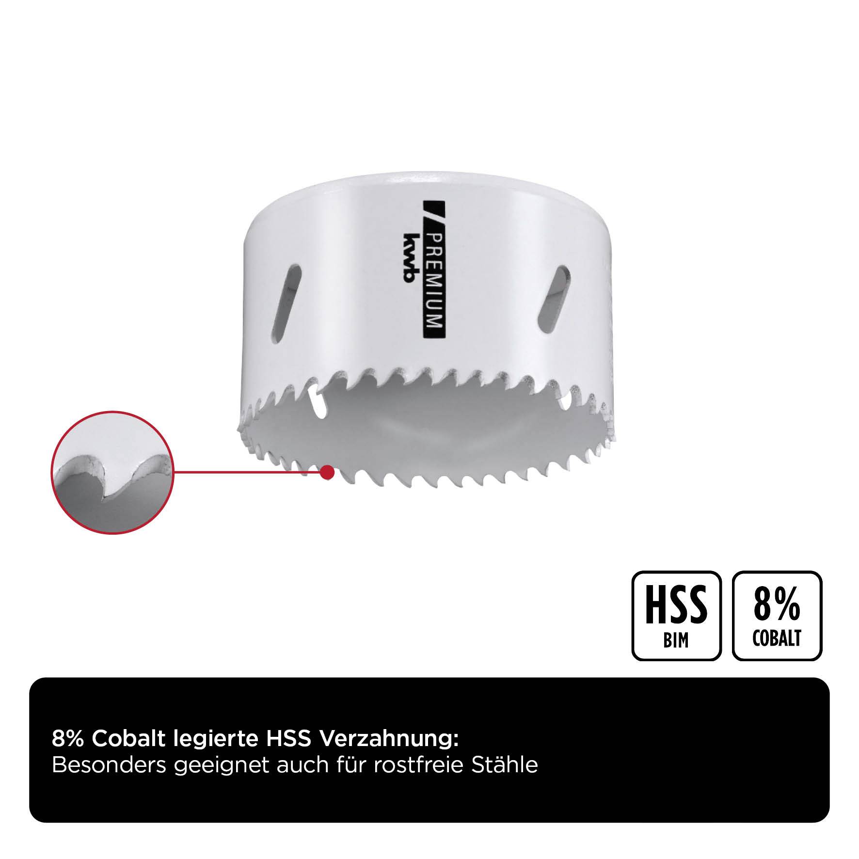 Saw blade made of HSS with 8% cobalt alloy for steel machining, particularly suitable for stainless steel.
