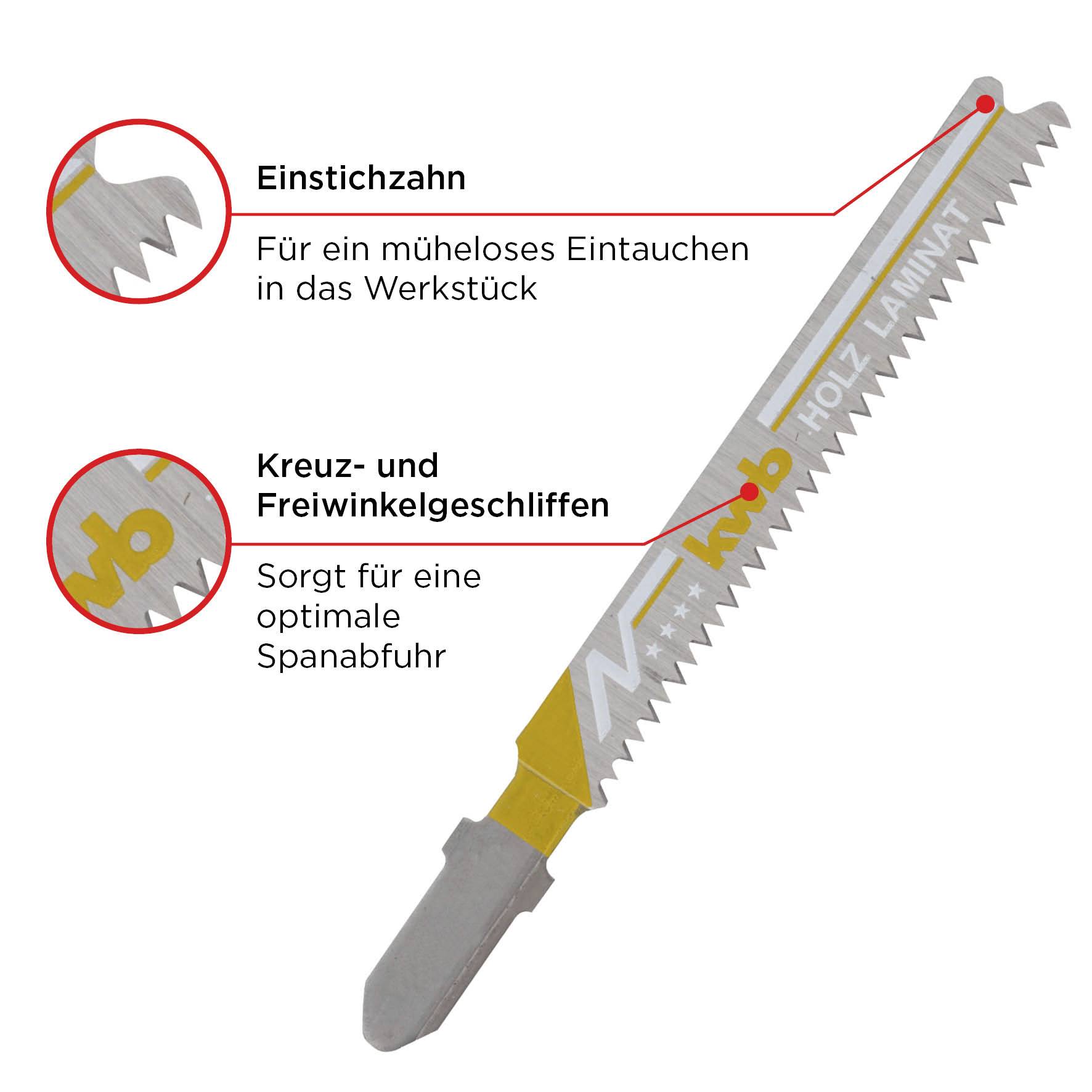 'Saw blade with cutting tooth for effortless plunge cutting and cross and relief angle grinding for optimal chip removal.'