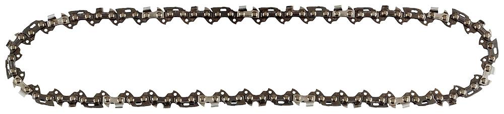 Chainsaw chain in an oval shape, consisting of rotating metal cutting teeth.
