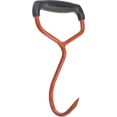 Red sappy with a black, ergonomic handle, used for lifting and moving timber logs.