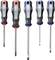 Five screwdrivers with different heads and sizes, suitable for various screw types, standing upright.