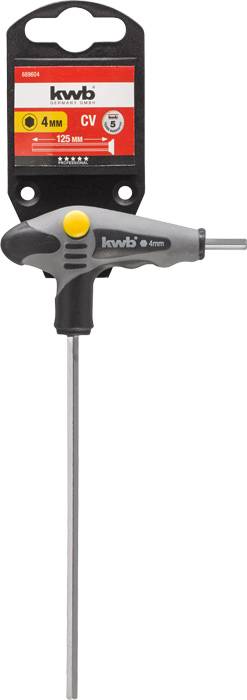Allen key with T-handle, 4 mm size, by kwb. Packaging displays product information and brand logo.