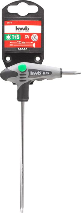 A T-screwdriver by 'kwb', type T15, length 125 mm. Packaging displays logo and product specifications.