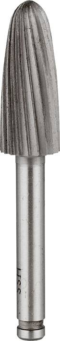 Silver milling cutter with a conical, fluted cutting head, suitable for metalworking and precision tasks.
