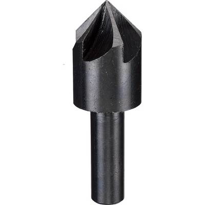 Metal countersink with a cylindrical shaft and chamfered tip, used for countersinking or deburring holes in metal.