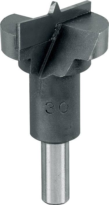 Drill bit for wood with flat cutting edge and medium centre point, 30 mm diameter, manufactured from metal.