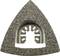 Triangular sanding plate with coarse grit and toothed opening in the centre, suitable for surface grinding.