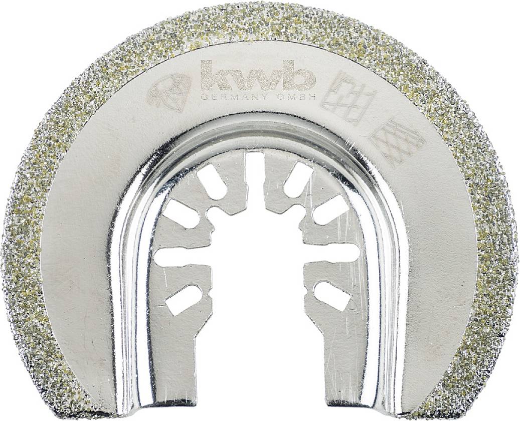 Metallic saw blade with coarse diamond coating along the edge, suitable for precise cuts in hard materials.