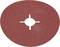 Round, red grinding disc with a central opening and four star-shaped slots around the opening. Suitable for use on floor polishing machines.