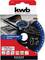 KWB Aggresso-Flex Blue-Line grinding disc, Ø 115 x 22.23 mm, for metalworking. Packaging shows application example and specifications.