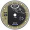 Circular saw blade with diameter and speed specifications, safety symbols, and an illustration showing correct mounting.