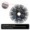 A silver-coloured circular saw blade with red details. Text in the image: 'Segment height of 10 mm: Ensures long-lasting performance with consistently high cutting efficiency'.