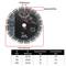 'Diamond saw blade with drilling and segment dimensions. Table shows diameter, bore, segment height and cutting thickness in mm.'