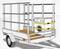 A trailer loaded with a washing machine, secured with yellow straps, is ready for transportation.